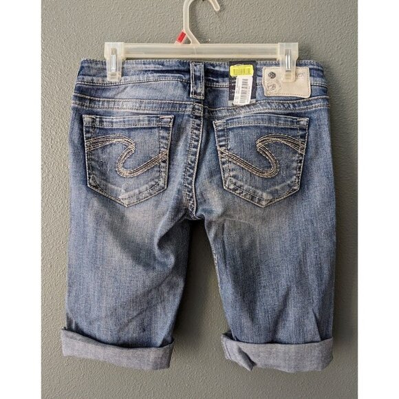 Silver Jeans Shorts Low Rise Indigo Cuffed Denim Straight Women's 28 NEW - Picture 2 of 7